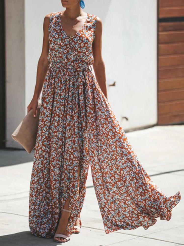 Floral Print Bohemian Maxi Dress – Summer Beach Style