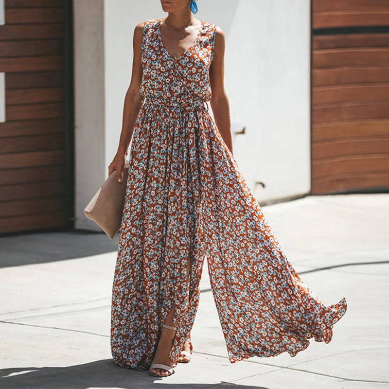 Floral Print Bohemian Maxi Dress – Summer Beach Style