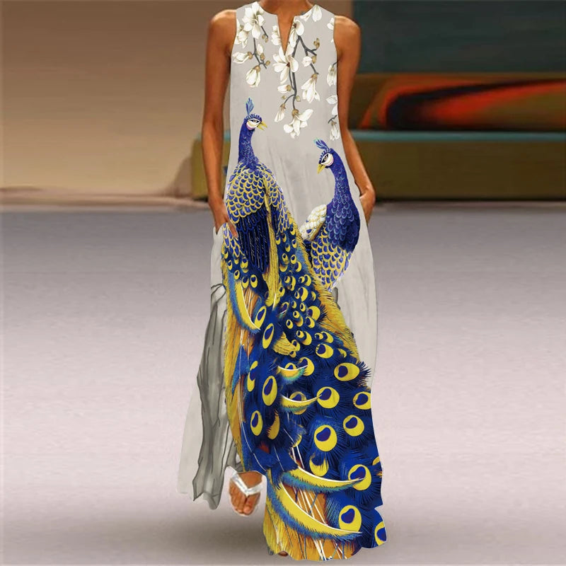 V-Neck Printed Maxi Dress