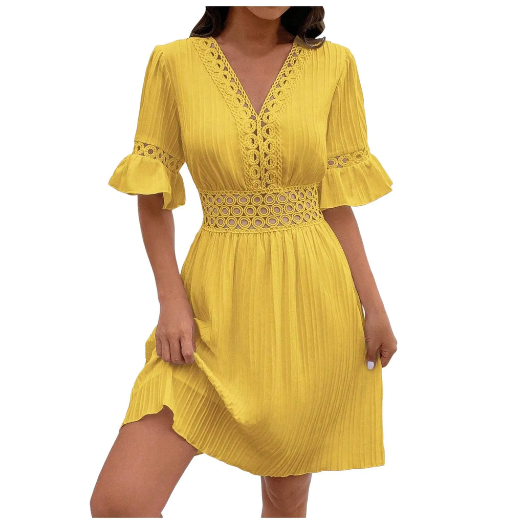 Ruffle Sleeve High Waist Dress
