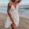 Summer Elegant White Embroidered V-Neck Lace
