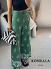 KONDALA Vintage Embroidery Green Wide-Leg Pants