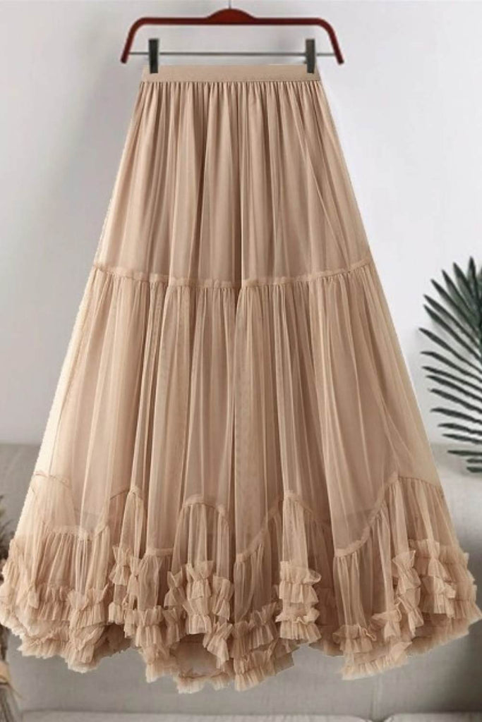 Women's A-Line Layered Tulle Midi Skirt