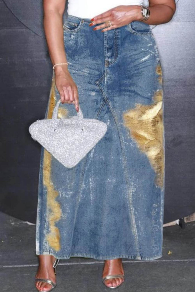 Denim Skirt  with Metallic Coating
