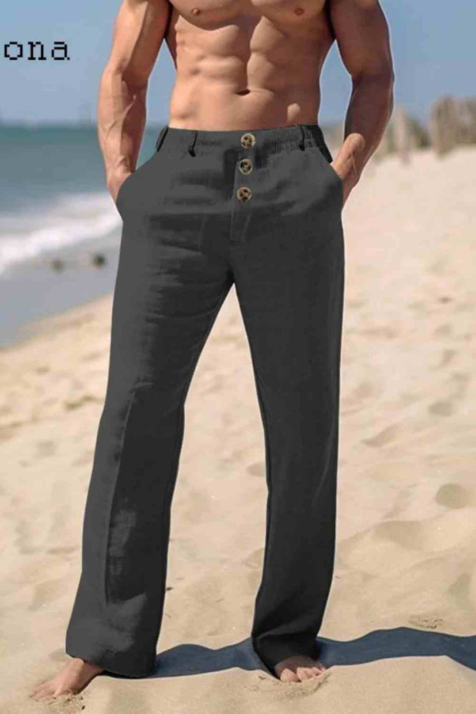 Men Elegant Triple Buttons Cotton Linen Pants