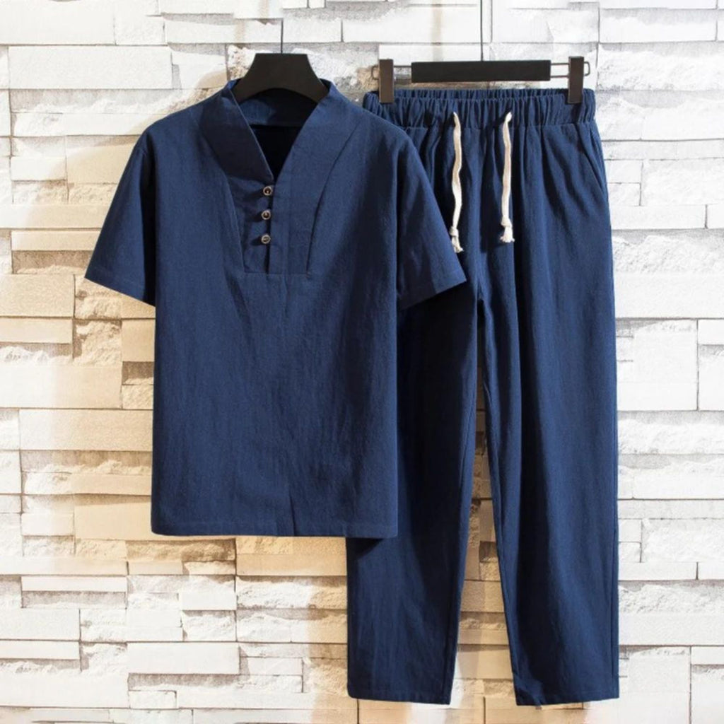 New Arrival Men's Cotton Short Sleeve +Trousers Set