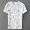 Men's Embroidered Linen T-Shirt: White, Short Sleeve