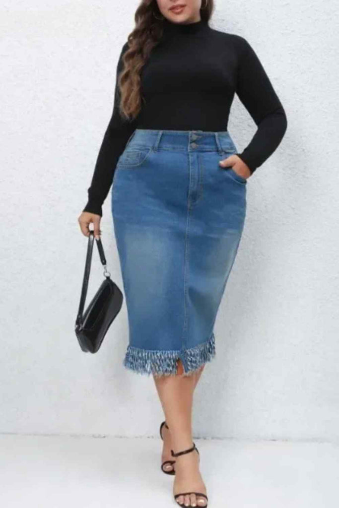 Women's Plus Size Washed Denim Skirt