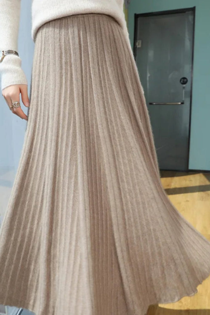 Women's 100% Mink Cashmere High-Waisted Pleated Skirt