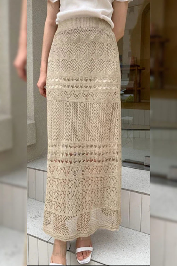 Women's Crochet Knit Semi-Sheer Midi Skirt