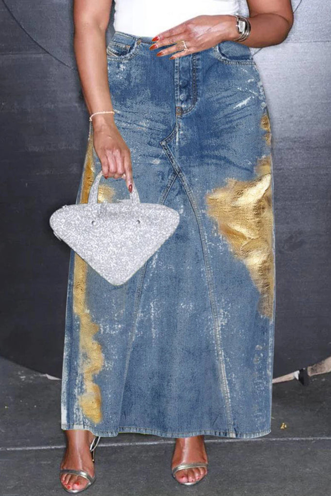 Denim Skirt  with Metallic Coating