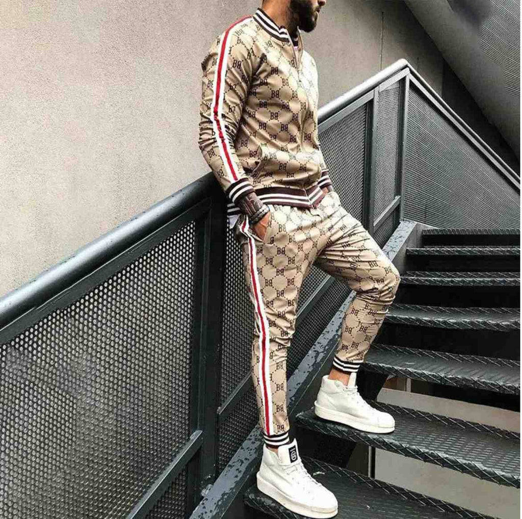 FITBBRFIT Men's Plaid Zip-Up Tracksuit (Spring & Autumn)