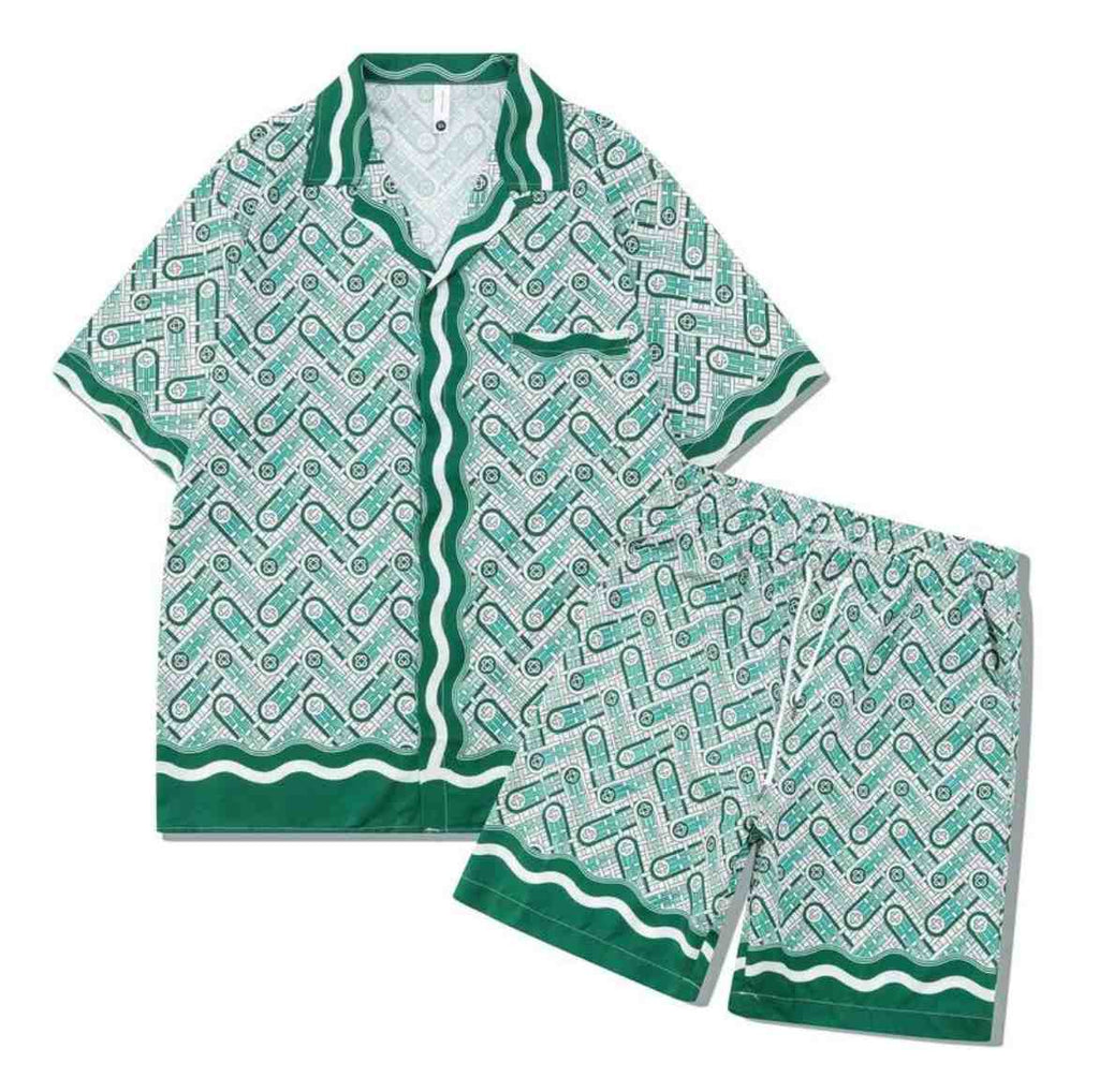 leviortin Men's Summer Printed Tracksuit: Mandarin Collar & Shorts