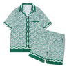 leviortin Men's Summer Printed Tracksuit: Mandarin Collar & Shorts