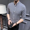 Shirts for Men Clothing Korean Slim Fit Half Sleeve Striped Shirt Men Casual Plus Size Business Formal Wear Chemise Homme 5XL-M