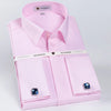 Men's Classic Fly Front Placket French Cuffs Dress Shirt Without Pocket Full Sleeve Standard-fit Banquet Wedding White Shirts