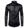 Silver Silk Shirt+Tie Set Mens Satin Smooth Tuxedo Shirts Casual Button Down Men Dress Shirts Wedding Party Prom Chemise Homme