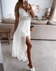 Summer V Neck Solid Color Lace Hollow-Out Sleeveless Sling Party Wear High Waist Rompers Holiday Casual White Women's Jumpsuit