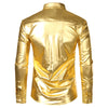 Men's Disco Shiny Gold Sequin Metallic Design Dress Shirt Long Sleeve Button Down Christmas Halloween Bday Party Stage Costume