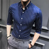 Shirts for Men Clothing Korean Slim Fit Half Sleeve Striped Shirt Men Casual Plus Size Business Formal Wear Chemise Homme 5XL-M
