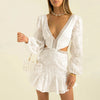 Elegant Lace Hollow-Out Mini Dress