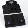 Men's Classic Fly Front Placket French Cuffs Dress Shirt Without Pocket Full Sleeve Standard-fit Banquet Wedding White Shirts