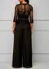 Elegant Sexy Jumpsuits Women Long Sleeve Lace Patchwork Jumpsuit Loose Trousers Wide Leg Pants Rompers Holiday Black Overalls