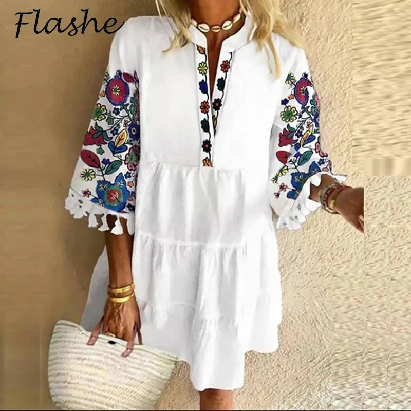 Vintage Print Patchwork Beach & Party Dress