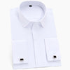 Men's Classic Hidden Buttons French Cuffs Solid Dress Shirt Formal Business Standard-fit Long Sleeve Shirts (Cufflink Included)
