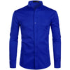 Men's Royal Blue Dress Shirts 2022 Brand Banded Mandarin Collar Shirt Male Long Sleeve Casual Button Down Shirt with Pocket 2XL