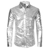 Luxury Royal Blue Sequin Metallic Dress Shirts Men 2023 New Long Sleeve 70's Disco Party Shirt Male Christmas Halloween Costume