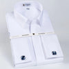 Men's Classic Fly Front Placket French Cuffs Dress Shirt Without Pocket Full Sleeve Standard-fit Banquet Wedding White Shirts