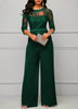 Elegant Sexy Jumpsuits Women Long Sleeve Lace Patchwork Jumpsuit Loose Trousers Wide Leg Pants Rompers Holiday Black Overalls