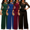 Elegant Sexy Jumpsuits Women Long Sleeve Lace Patchwork Jumpsuit Loose Trousers Wide Leg Pants Rompers Holiday Black Overalls