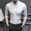 Shirts for Men Clothing Korean Slim Fit Half Sleeve Striped Shirt Men Casual Plus Size Business Formal Wear Chemise Homme 5XL-M