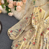 Women's French-Style Vintage Floral Print Jumpsuit V-neck Puff Sleeve Waist Hugging Slimming All-match Casual Playsuits PL465