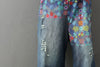 Denim Jumpsuits Women Ripped  Jeans Oversize Scratched Bib Wide Leg Overalls Female Baggy Rompers Japan Harajuku Printed Floral