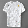 Men's Embroidered Linen T-Shirt: White, Short Sleeve