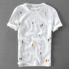 Men's Embroidered Linen T-Shirt: White, Short Sleeve