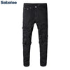 Slim Fit Black Patchwork Jeans