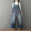 Denim Jumpsuits Women Ripped  Jeans Oversize Scratched Bib Wide Leg Overalls Female Baggy Rompers Japan Harajuku Printed Floral