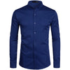 Men's Royal Blue Dress Shirts 2022 Brand Banded Mandarin Collar Shirt Male Long Sleeve Casual Button Down Shirt with Pocket 2XL