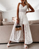 Summer V Neck Solid Color Lace Hollow-Out Sleeveless Sling Party Wear High Waist Rompers Holiday Casual White Women's Jumpsuit