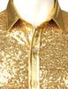 Men's Disco Shiny Gold Sequin Metallic Design Dress Shirt Long Sleeve Button Down Christmas Halloween Bday Party Stage Costume