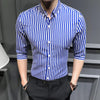 Shirts for Men Clothing Korean Slim Fit Half Sleeve Striped Shirt Men Casual Plus Size Business Formal Wear Chemise Homme 5XL-M