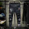 New Men Streetwear personality Ripped printed white skinny Jeans Hip Hop Punk Casual motorcycle stretch denim jeans trousers