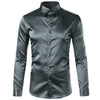 Luxury Shirt Men Silk Satin Smooth Mens Dress Shirts Casual Button Down Suit Shirts Party Ball Wedding Camisa Masculina M-XXXL