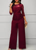 Elegant Sexy Jumpsuits Women Long Sleeve Lace Patchwork Jumpsuit Loose Trousers Wide Leg Pants Rompers Holiday Black Overalls
