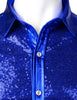 Luxury Royal Blue Sequin Metallic Dress Shirts Men 2023 New Long Sleeve 70's Disco Party Shirt Male Christmas Halloween Costume