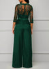 Elegant Sexy Jumpsuits Women Long Sleeve Lace Patchwork Jumpsuit Loose Trousers Wide Leg Pants Rompers Holiday Black Overalls